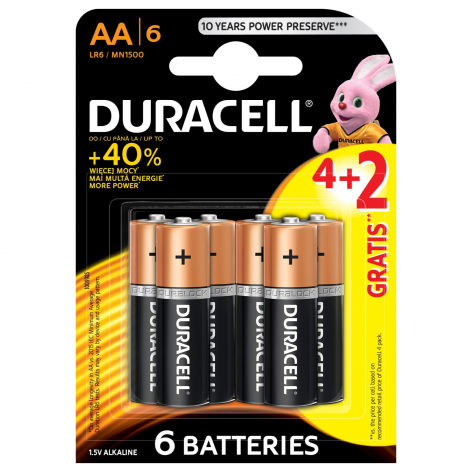 Baterii Alcaline Duracell AA LR6, 4+2 buc