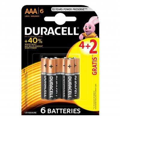 Baterii Alcaline Duracell AAA LRO3, 4+2 buc